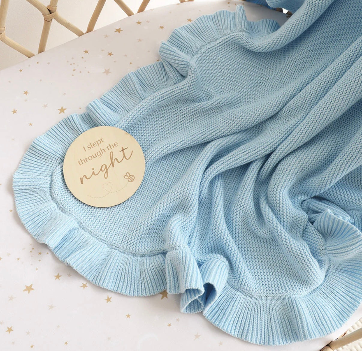 Snuggle Hunny Baby Blue Ruffle Knit Organic Baby Blanket