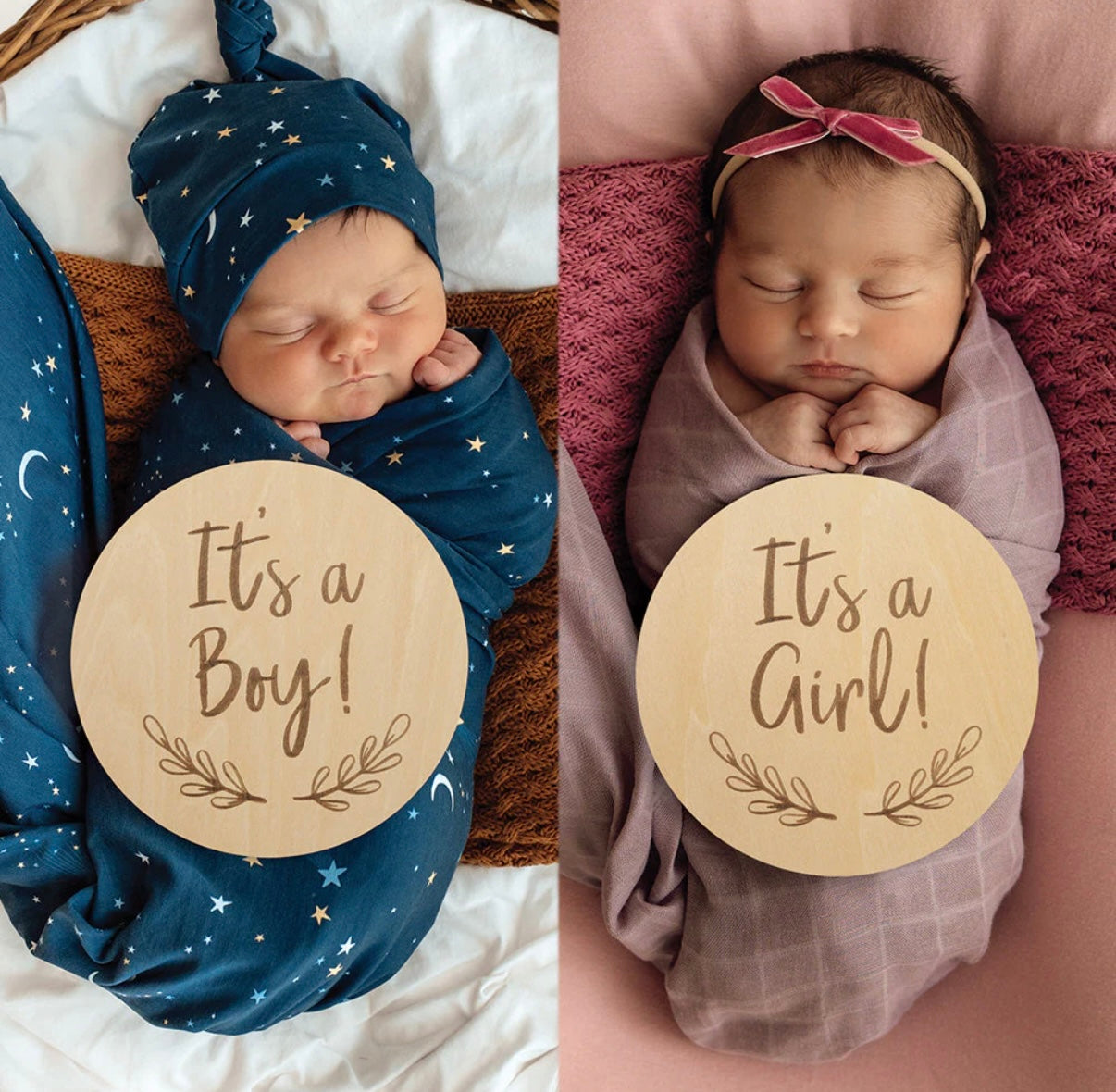 Snuggle Hunny Gender Reveal Large Wooden Milestone Card