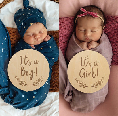 Snuggle Hunny Gender Reveal Large Wooden Milestone Card