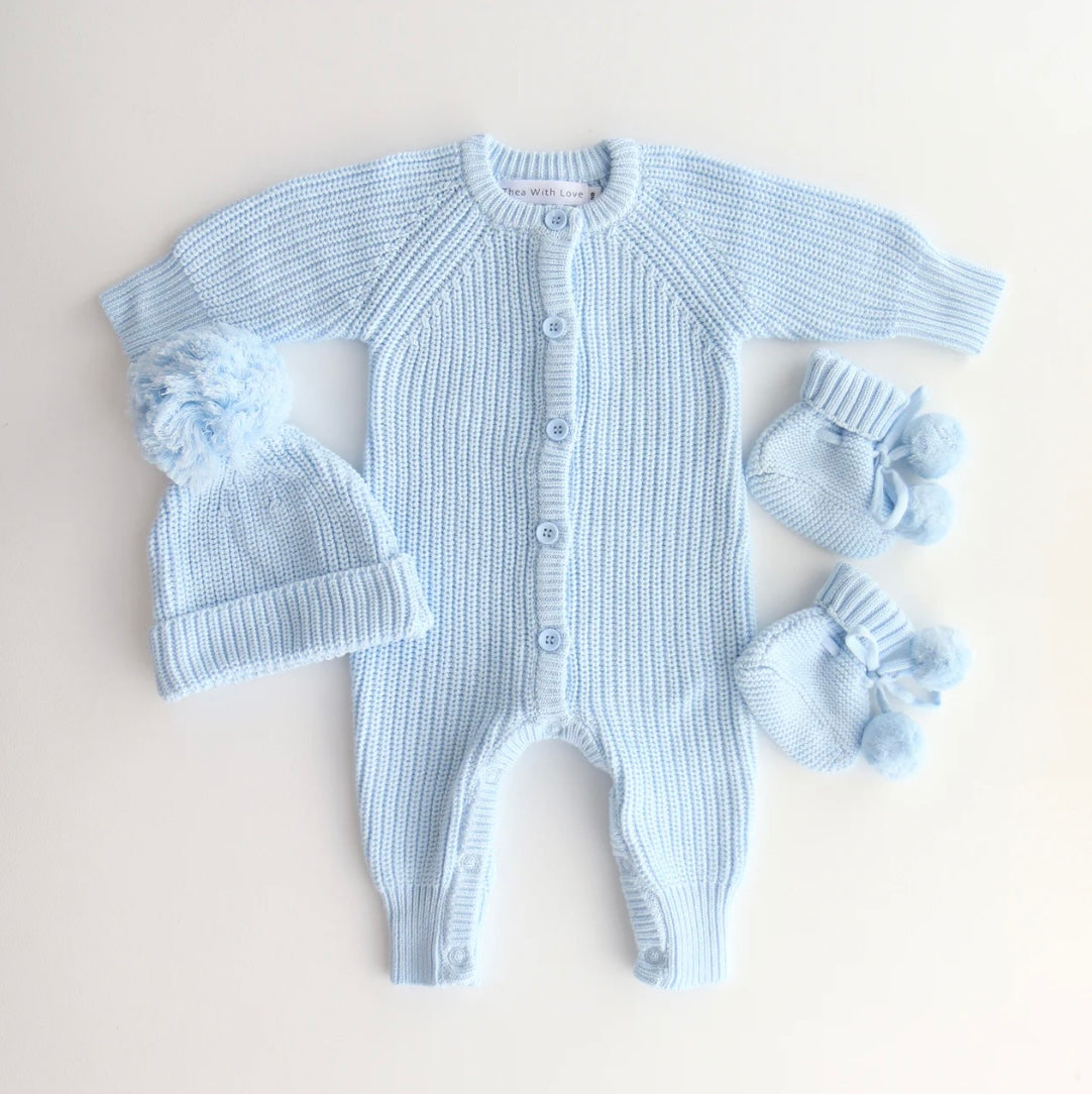 Thea With Love Chunky Knit Sky Blue Romper
