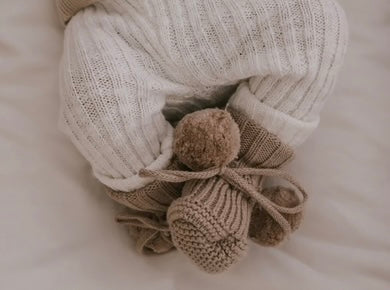 Petite + Co Pompom Booties Teddy Brown
