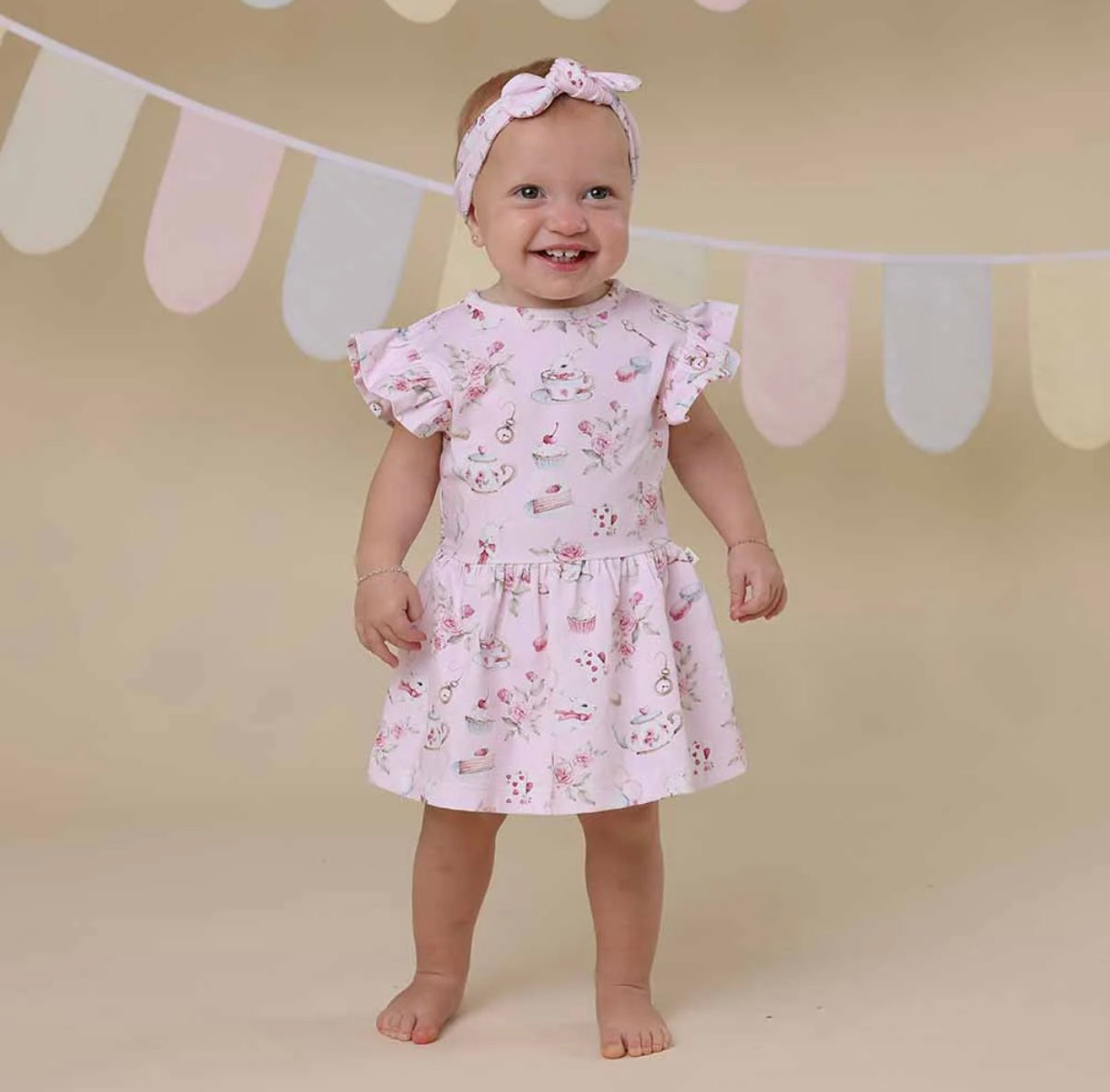 Snuggle Hunny Alice’s Tea Party Short Sleeve Dress