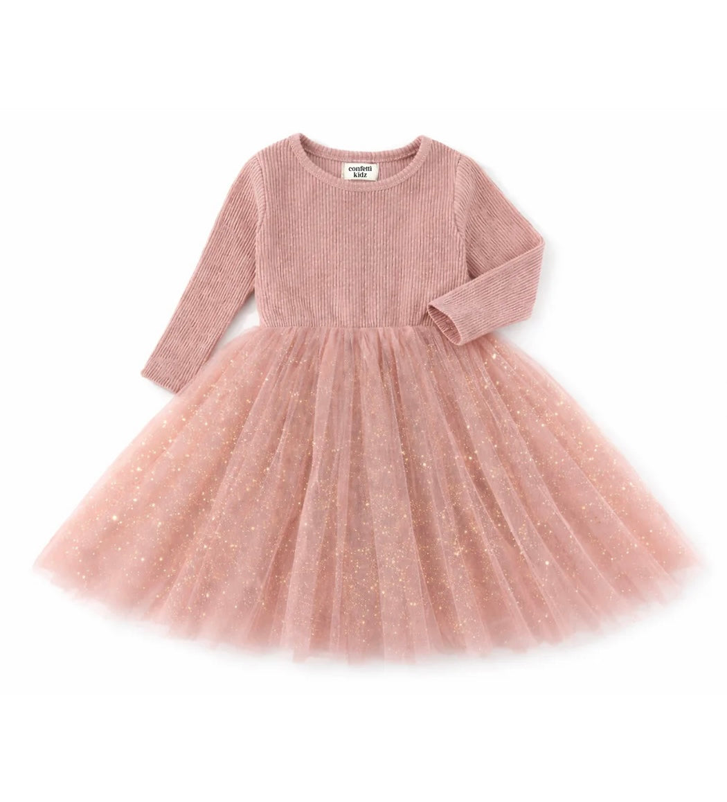 Confetti Kidz Dusty Pink Long Sleeve Tulle Dress