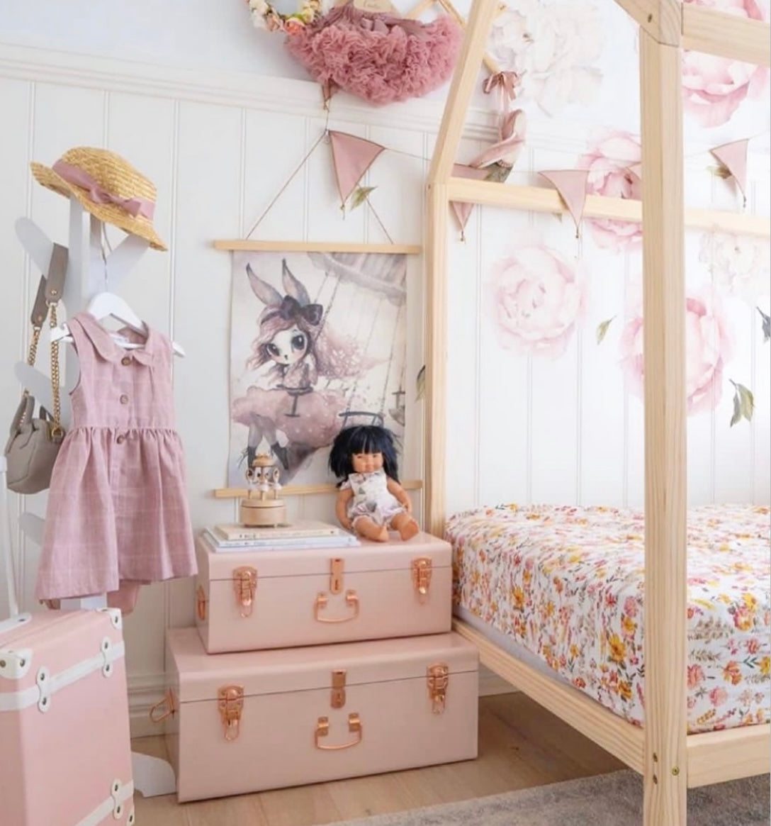 BabyBoo Prints Large Metal Storage Trunk Pink with Rose Gold Hardware
