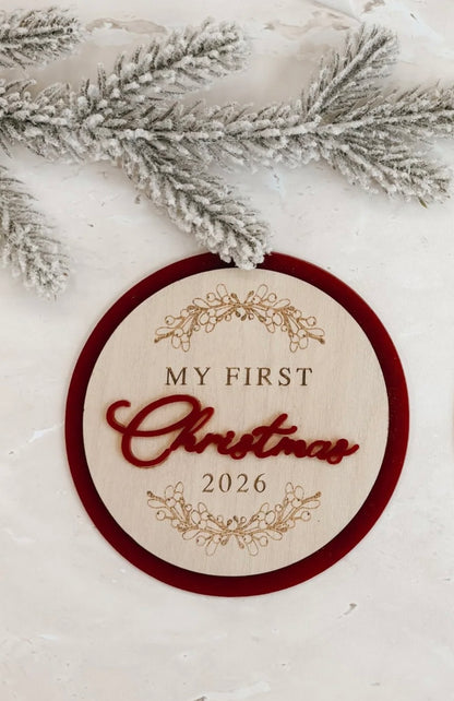Blossom & Pear ‘My First Christmas 2026’ Round Plaque Red PRE-ORDER