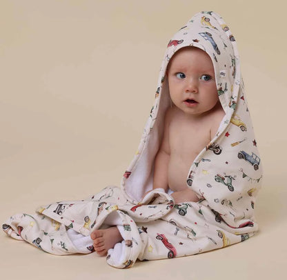 Snuggle Hunny Vintage Cars Hooded Baby Towel