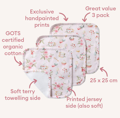 Snuggle Hunny Alice’s Tea Party Wash Cloths 3 Pack