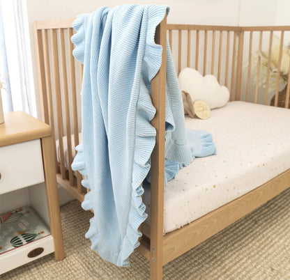 Snuggle Hunny Baby Blue Ruffle Knit Organic Baby Blanket