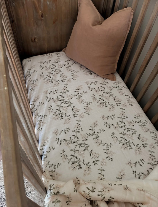 Pop Ya Tot Fleur Blanche Fitted Cot Sheet