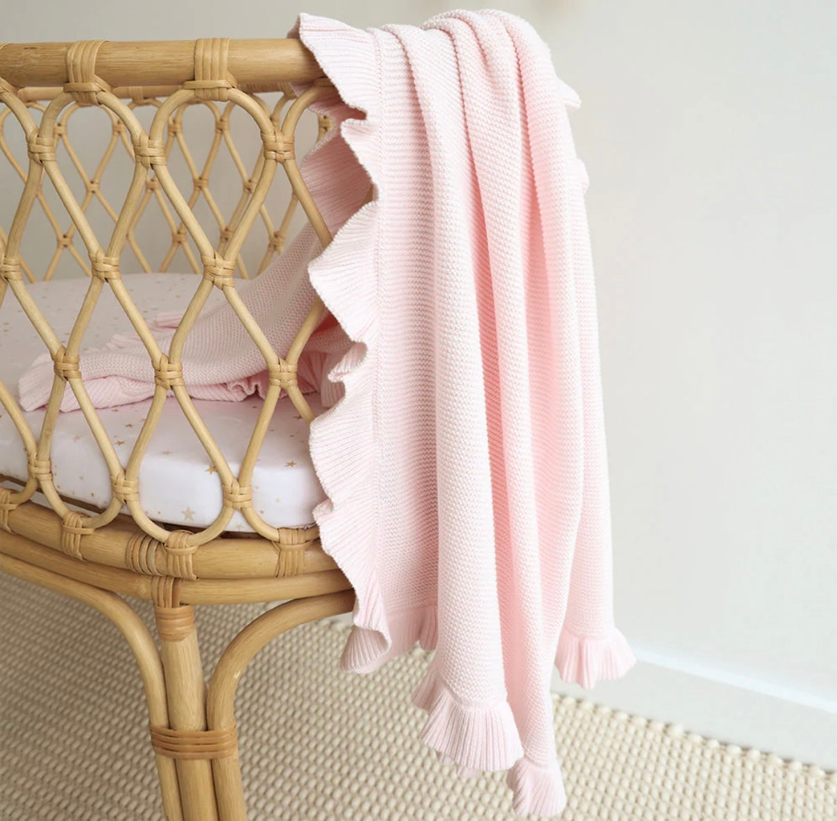 Snuggle Hunny Blush Pink Ruffle Knit Organic Baby Blanket