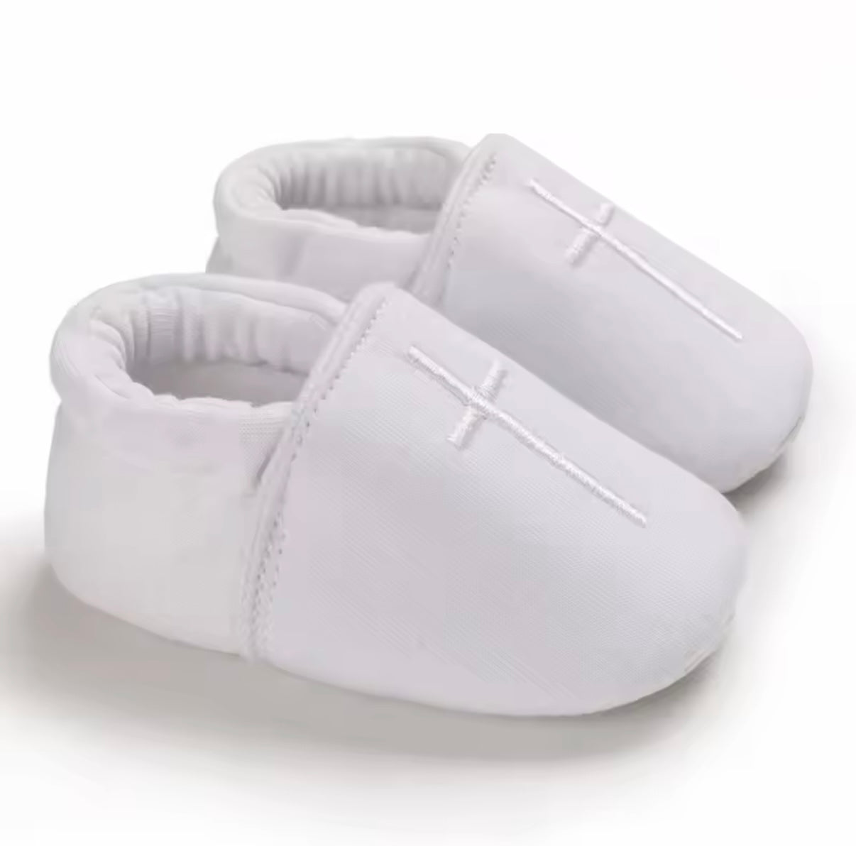 White Christening Baptism Shoes Slip On White Cross