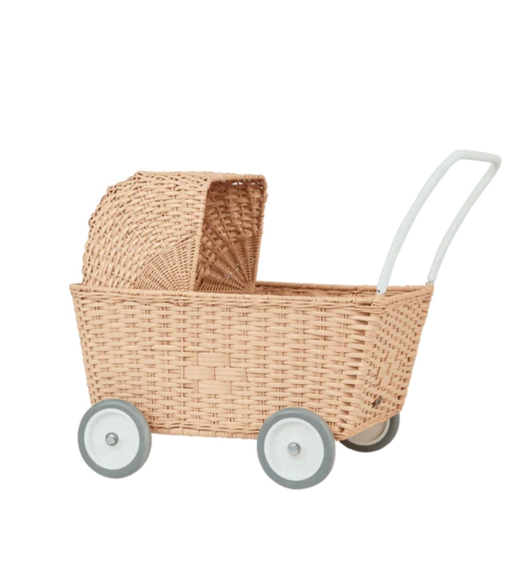 Olli Ella Rattan Pram Strolley Seashell Pink