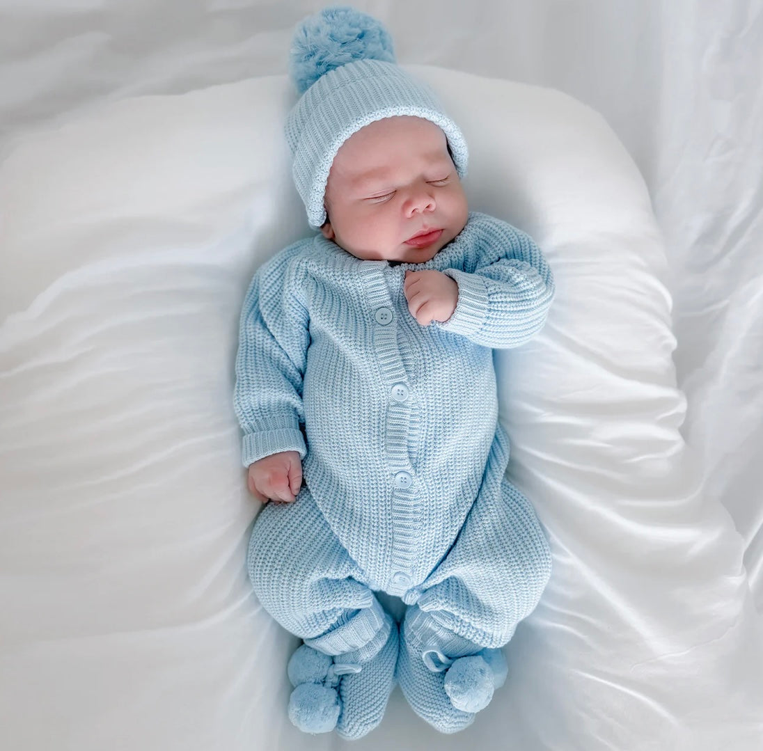 Thea With Love Chunky Knit Sky Blue Romper