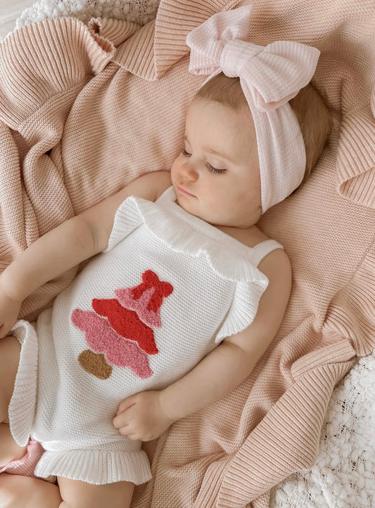 Blossom & Pear Pink Tree Singlet Frill Knit Romper