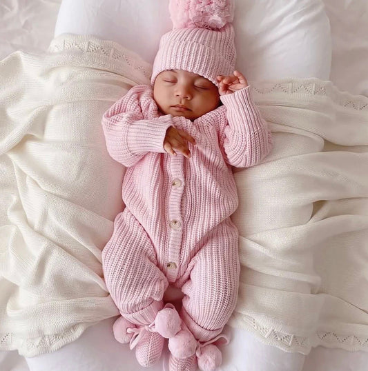 Thea With Love Chunky Knit Pretty Pink Baby Romper