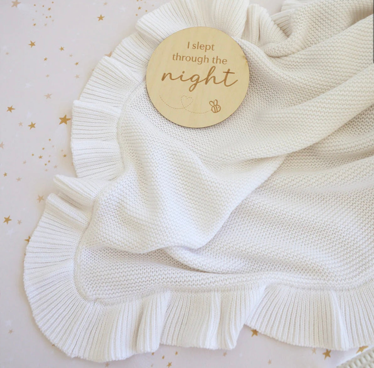Snuggle Hunny White Ruffle Knit Organic Baby Blanket