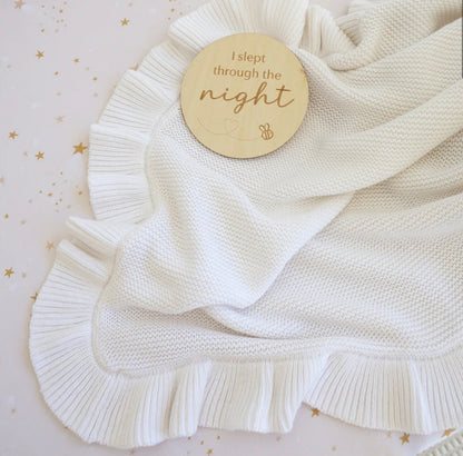 Snuggle Hunny White Ruffle Knit Organic Baby Blanket