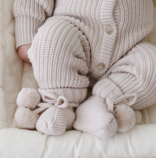 Thea With Love Knitted Booties Milky Coffee