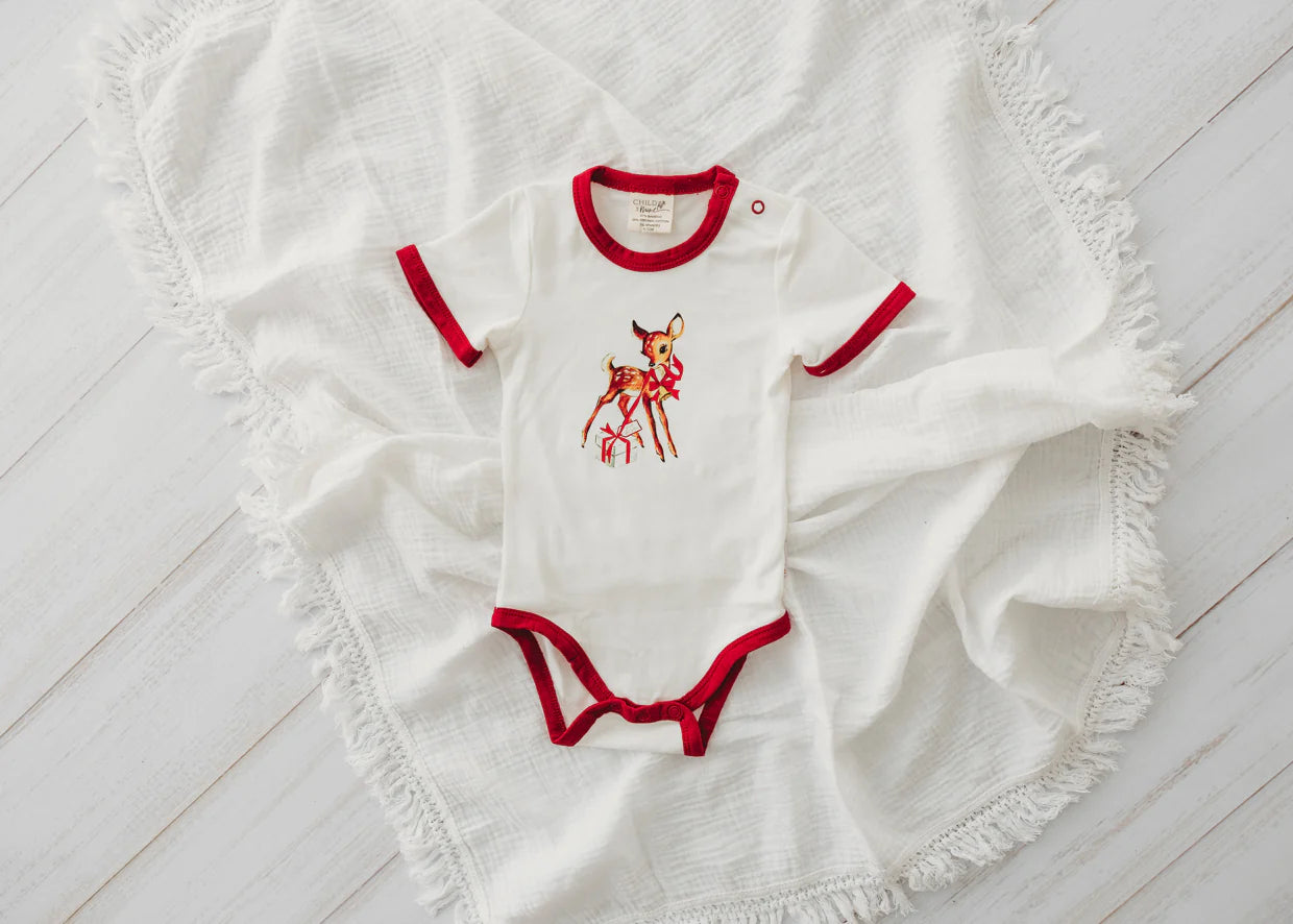 Child of Mine Red Baby Deer Xmas Bodysuit