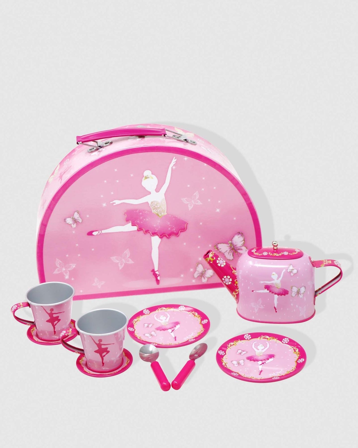 Pink Poppy Butterfly Ballet Tin Tea Set