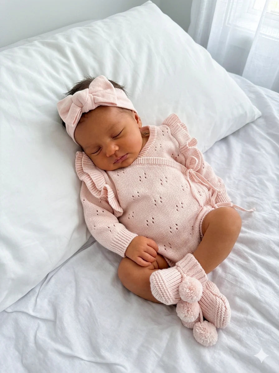 Petite + Co Double Flutter Pointelle Kimono Bodysuit Baby Pink