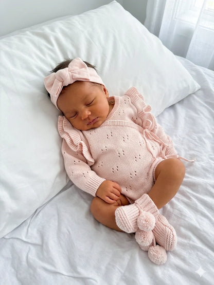 Petite + Co Double Flutter Pointelle Kimono Bodysuit Baby Pink