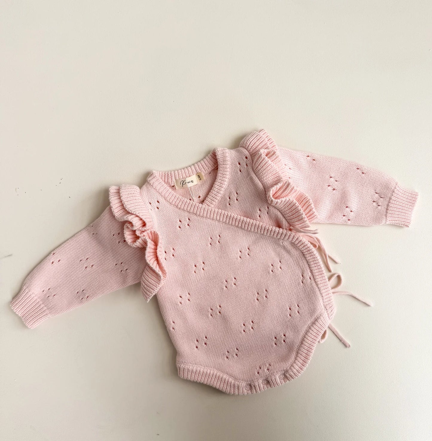 Petite + Co Double Flutter Pointelle Kimono Bodysuit Baby Pink
