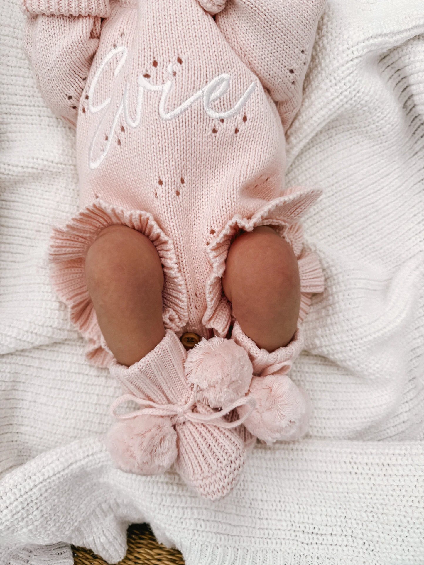 Petite + Co Pompom Booties Baby Pink