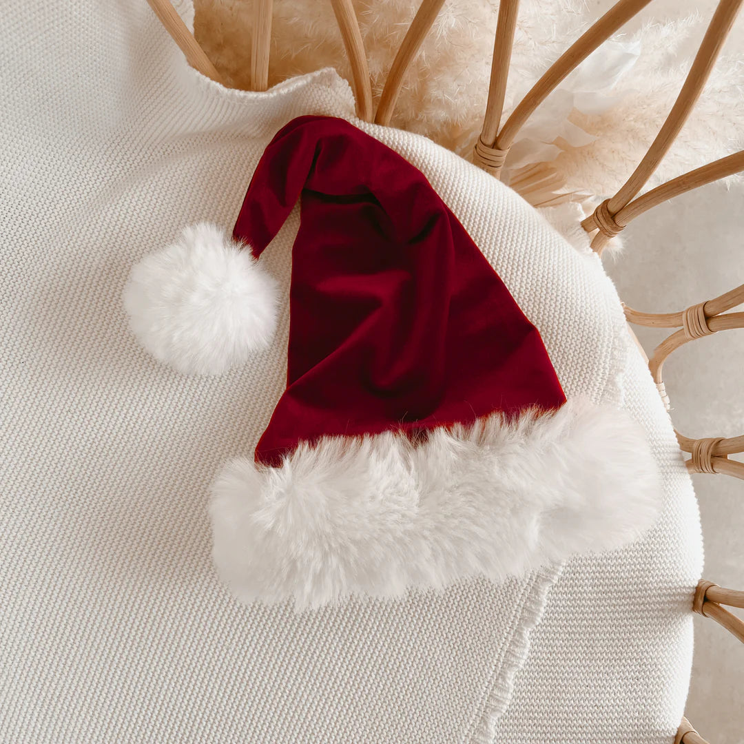 Blossom & Pear Velvet Santa Hat Burgundy Red