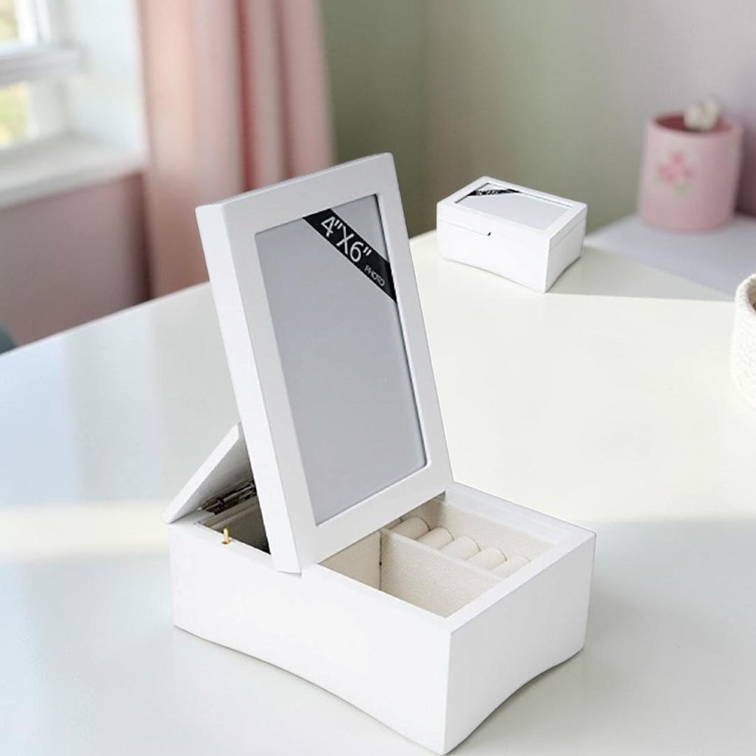 Russell Collection White Musical Jewellery Box with Photo Frame