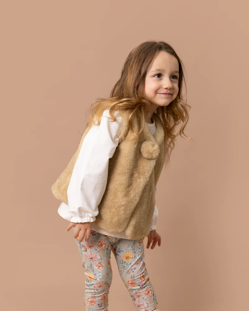 Bébé by Minihaha Beige Pom Pom Faux Fur Vest