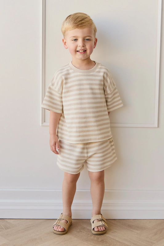 Jamie Kay Waffle Leith Tee Stripe Oat/Cloud