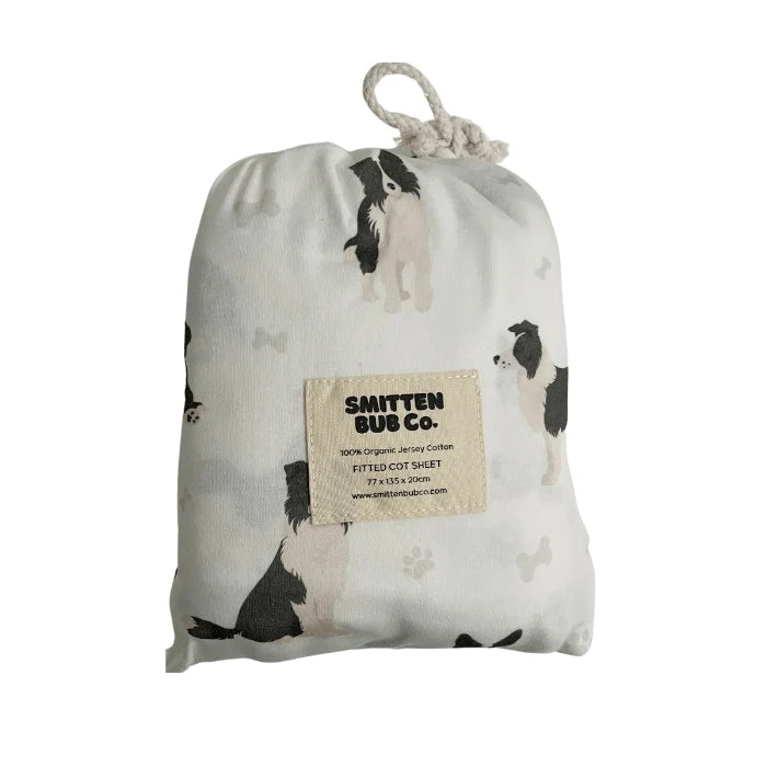 Smitten Bub Co Border Collie Fitted Cot Sheet