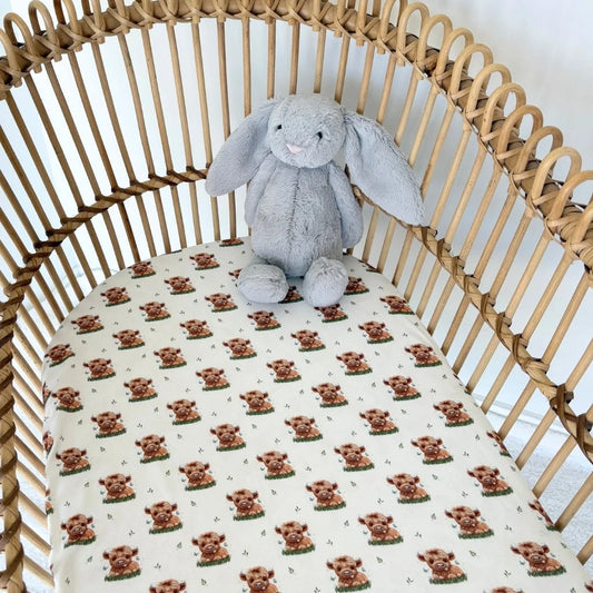Smitten Bub Co Highland Cow Fitted Cot Sheet