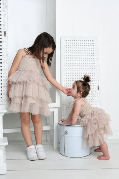Cracked Soda Harper Ruched Layered Tutu Dress Sand