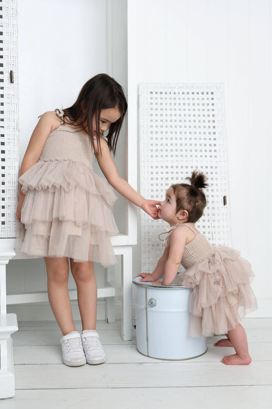 Cracked Soda Harper Ruched Layered Tutu Dress Sand
