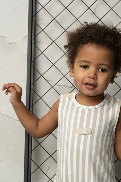 Cracked Soda Freddie Stripe Romper Pebble