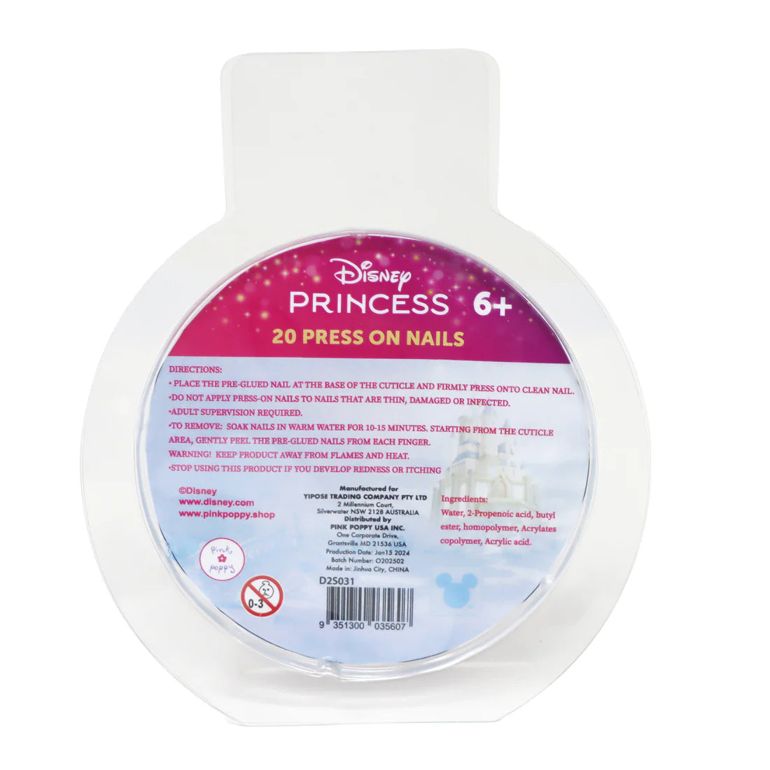 Pink Poppy Disney Princess Press On Nails