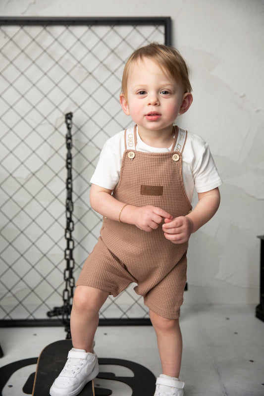 Cracked Soda Dash Waffle Overalls Set Mocha