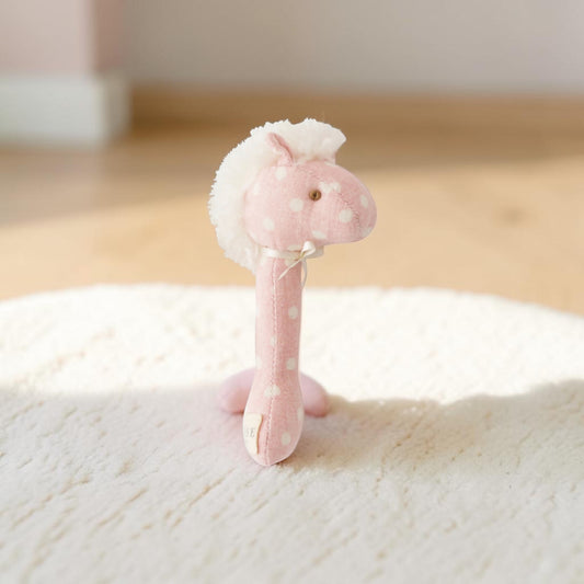 Alimrose Horse Stick Rattle Pink White Spot