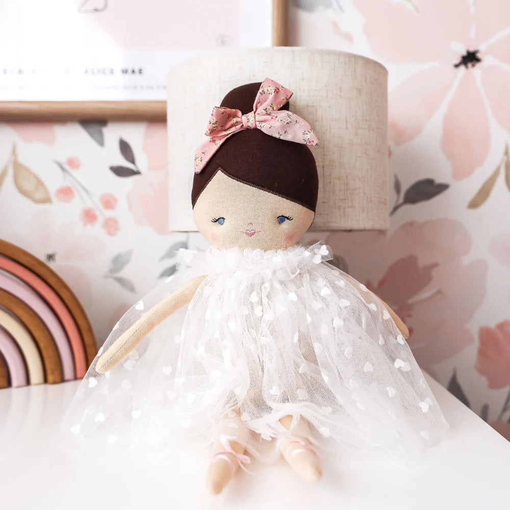 Alimrose Mia Doll White Flocked Heart Tulle