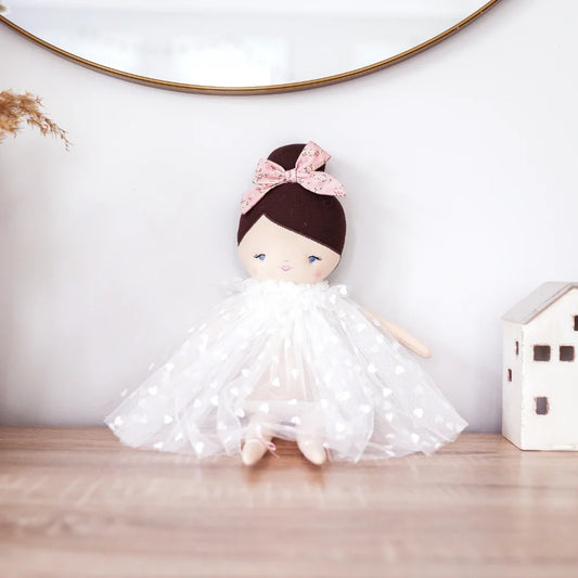 Alimrose Mia Doll White Flocked Heart Tulle