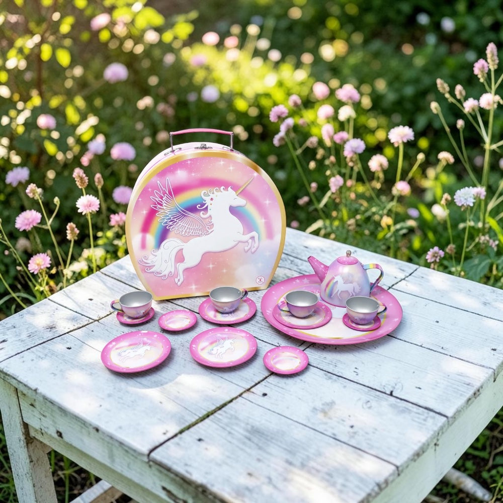 Pink Poppy Unicorn Dreamer 15 Piece Tin Tea Set in Carry Case