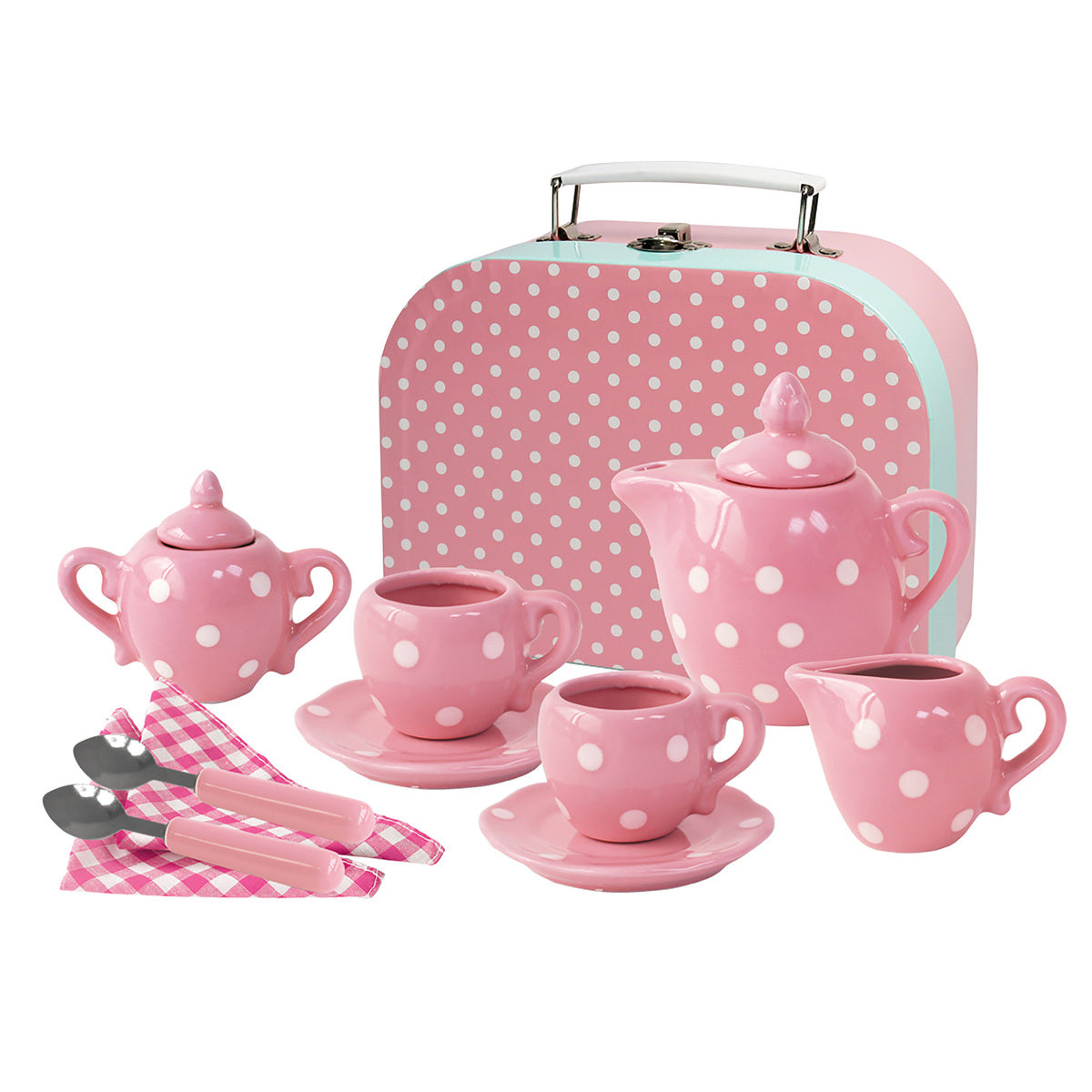Kaper Kidz Pink Polka Dot 13 Piece Porcelain Tea Set
