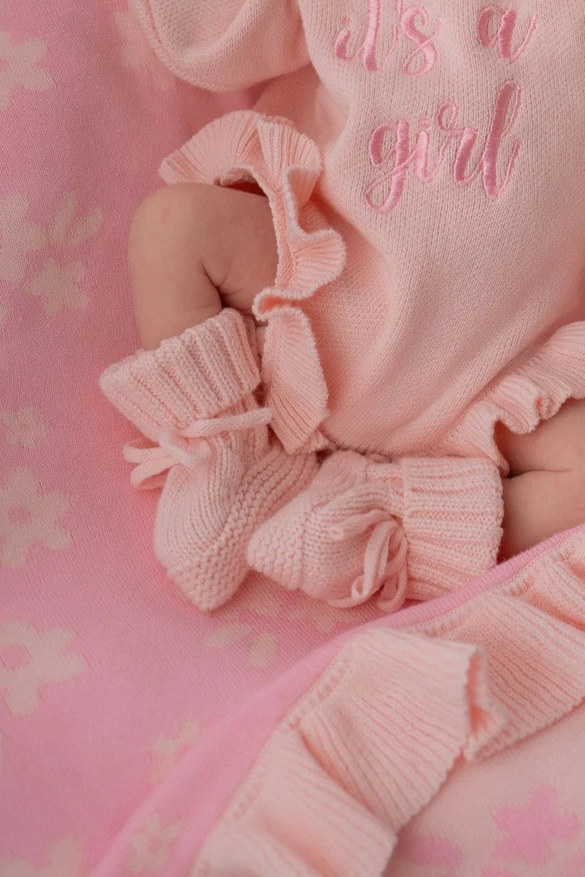 Little & Fern Knitted Booties Baby Pink