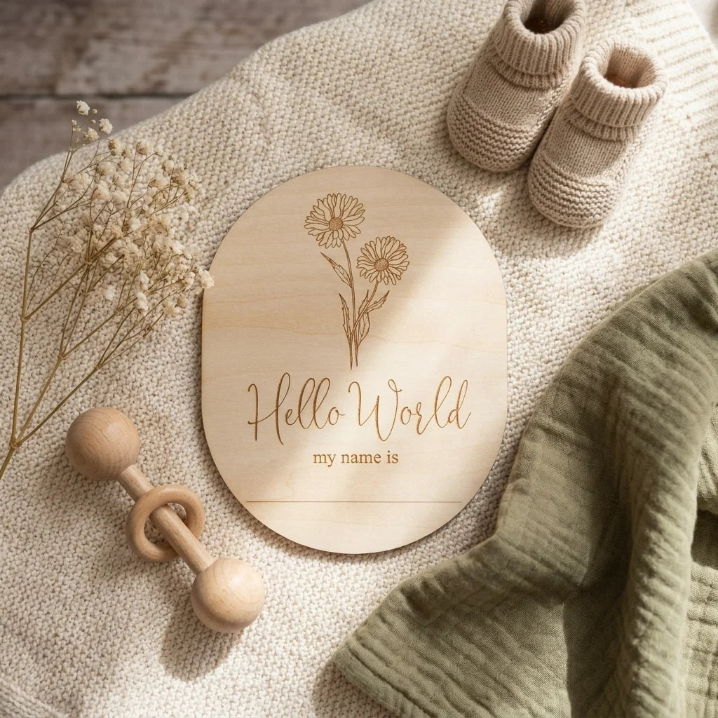 Timber Tinkers ‘Hello World My Name Is’ Flower Birth Annoucement Disc