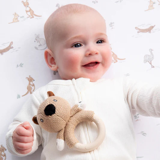 Living Textiles Australiana Ring Rattle Wally the Wombat