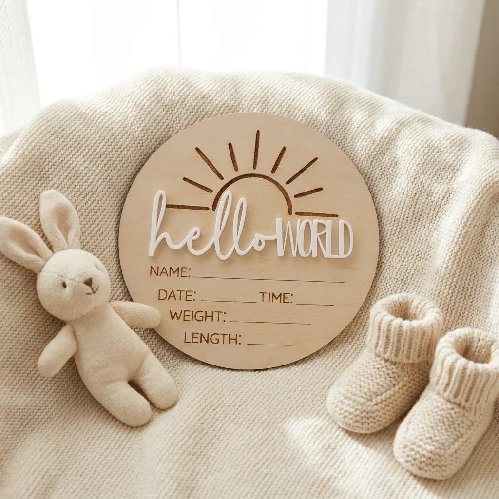 Timber Tinkers ‘Hello World’ Sun Birth Announcement Disc