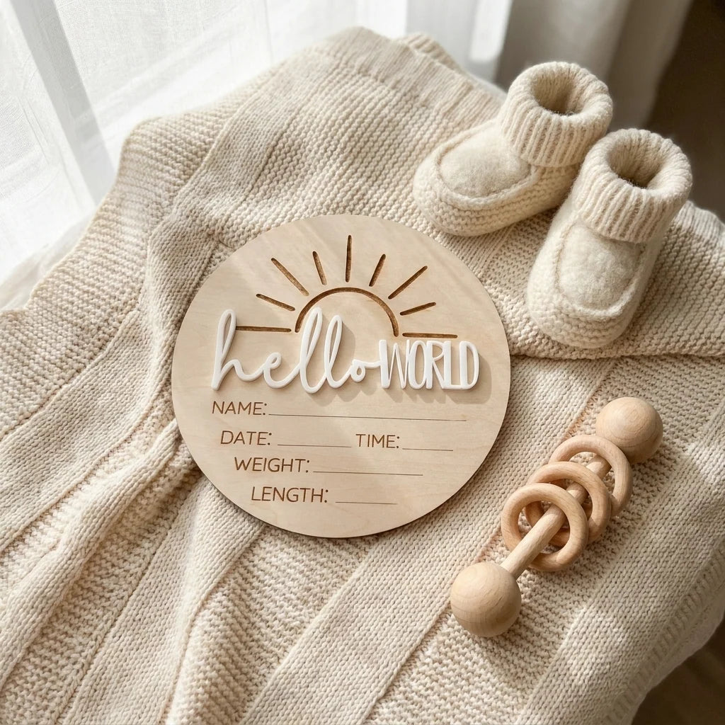 Timber Tinkers ‘Hello World’ Sun Birth Announcement Disc
