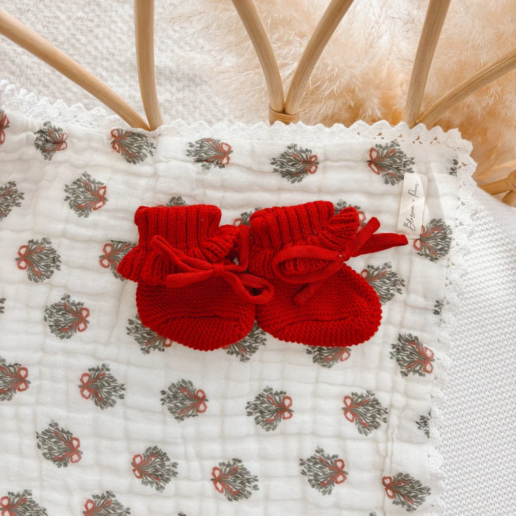 Blossom & Pear Frill Knit Booties Cranberry PRE-ORDER